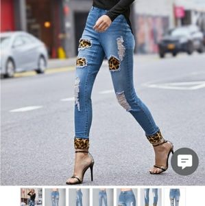Venus leopard print distressed jeans